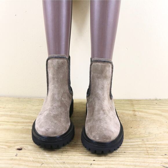 New Paul Green Boots Womens 6 Beige Brown Leather Chelsea Platform Ankle Shoes - Picture 2 of 8